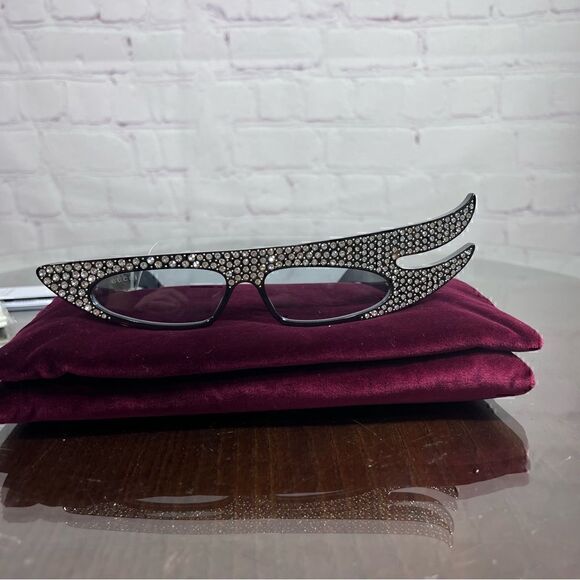 GUCCI Strassed 56MM Embellished Asymmetrical Cat Eye Sunglasses in Havana color main image 4